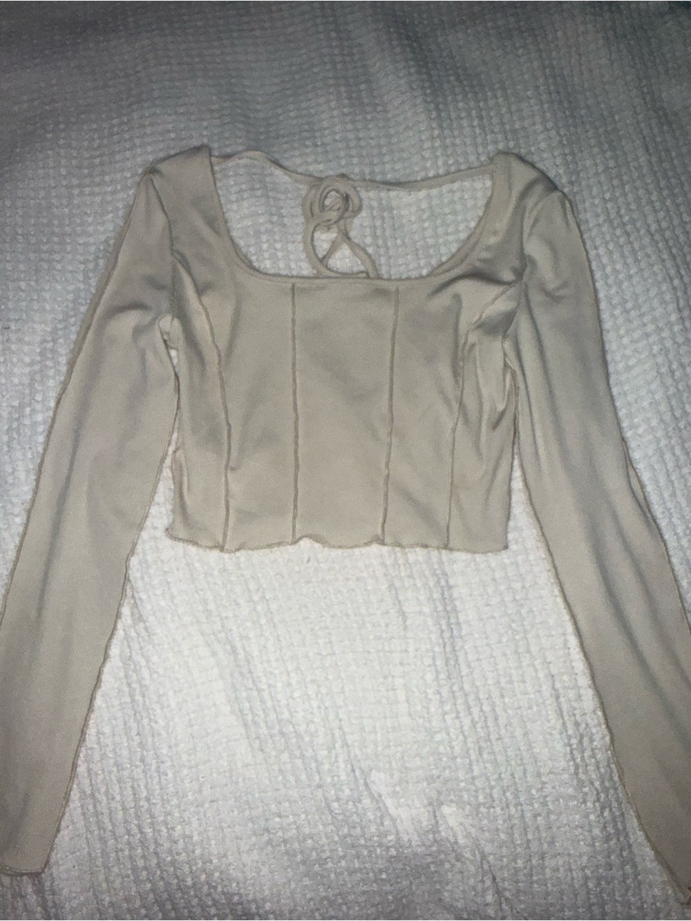 SHEIN Cream Long Sleeve Square Neck Crop Top